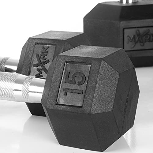 XMARK Rubber Hex Dummbell Weights Set, 10 Pair of Dumbbell Hand Weights, 5 lbs to 50 lbs With Dumbbell Storage Rack