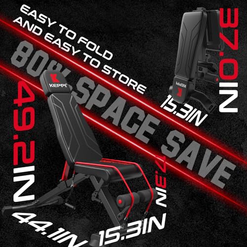 Keppi Adjustable Weight Bench,FoldableWorkout Bench Press for Full Body StrengthTraining, Incline Decline Bench with FastFolding - 2023 Version