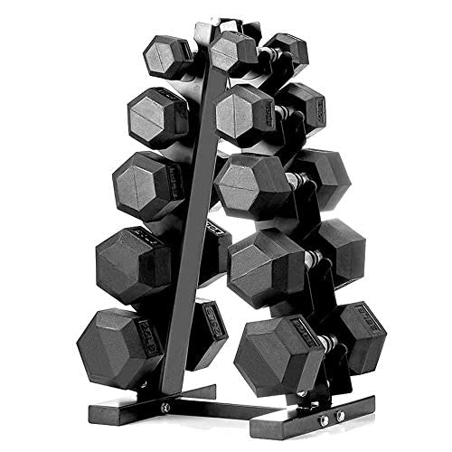 papababe Dumbbell Set Rubber Encased Hex Dumbbell Free Weights Home Weight Set(A Pair of 5 10 15 20 25 LB Dumbbell and rack)