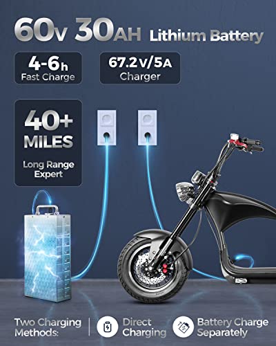 eAhora M1P [2024 Upgraded] 37Mph 2000W Electric Motorcycle for Adults DOT Approved, 40Miles 60V 30ah Lithium Battery, 12in Vacuum Tires Full Suspension for Urban Commuting, Electric Moped