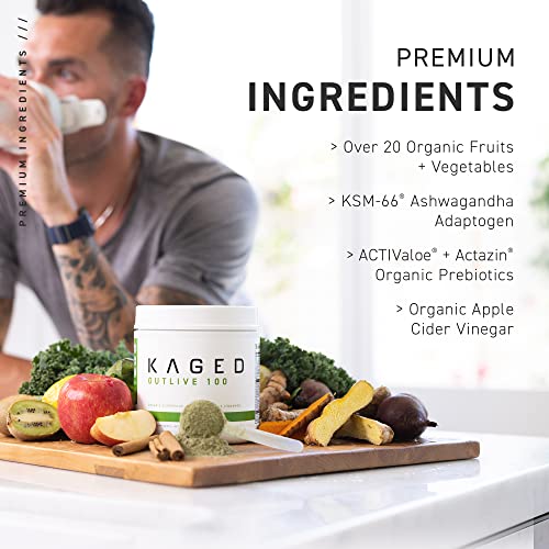 Kaged | Apple | Organic Superfoods and Greens Powder Outlive100 with Apple Cider Vinegar, Antioxidants, Adaptogen, Prebiotics,(30 Servings)