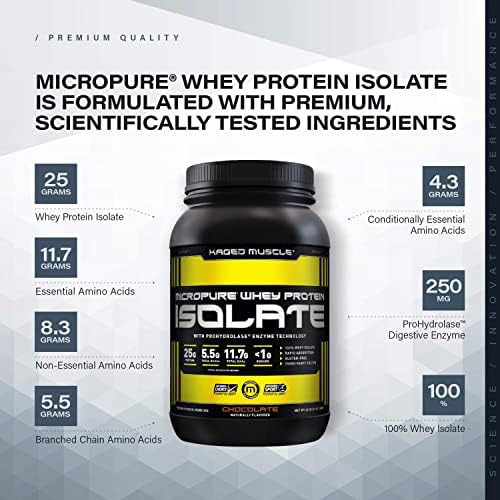 Kaged Whey Protein Isolate Powder | Chocolate | 100% Pure Low Lactose Whey | Post Workout Recovery Drink | Supports Muscle-Building | 25g per Serving | Amazing Taste, Easy Mix for Shakes | 41 Serving