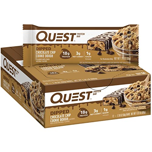 NEW Quest Nutrition Dipped Chocolate Chip Cookie Dough Protein Bars, 12 Ct