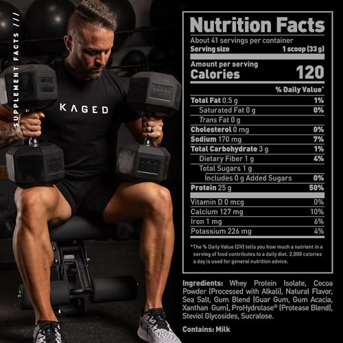 Kaged Whey Protein Isolate Powder | Chocolate | 100% Pure Low Lactose Whey | Post Workout Recovery Drink | Supports Muscle-Building | 25g per Serving | Amazing Taste, Easy Mix for Shakes | 41 Serving