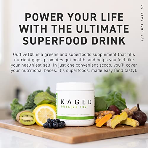 Kaged | Apple | Organic Superfoods and Greens Powder Outlive100 with Apple Cider Vinegar, Antioxidants, Adaptogen, Prebiotics,(30 Servings)