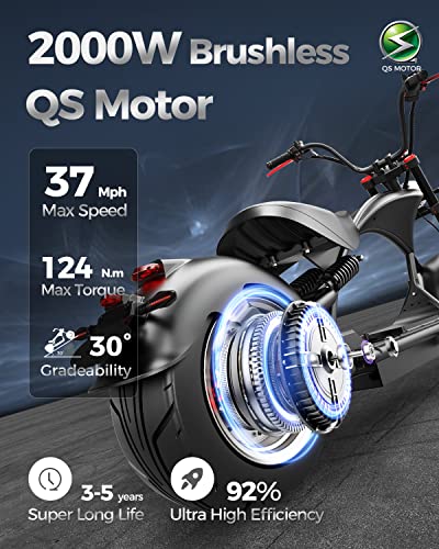 eAhora M1P [2024 Upgraded] 37Mph 2000W Electric Motorcycle for Adults DOT Approved, 40Miles 60V 30ah Lithium Battery, 12in Vacuum Tires Full Suspension for Urban Commuting, Electric Moped