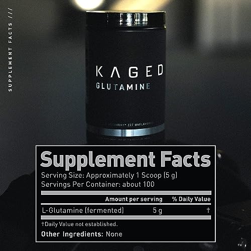 Kaged L-Glutamine Powder 500 Gram, Vegan, Support Recovery, Post Workout, Glutamine, Banned-Substance Free, Unflavored, 100 Servings